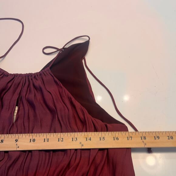 Anthropologie Moulinette Soeurs Burgundy Halter Smocked Midi Dress Size 12 - Picture 9 of 10